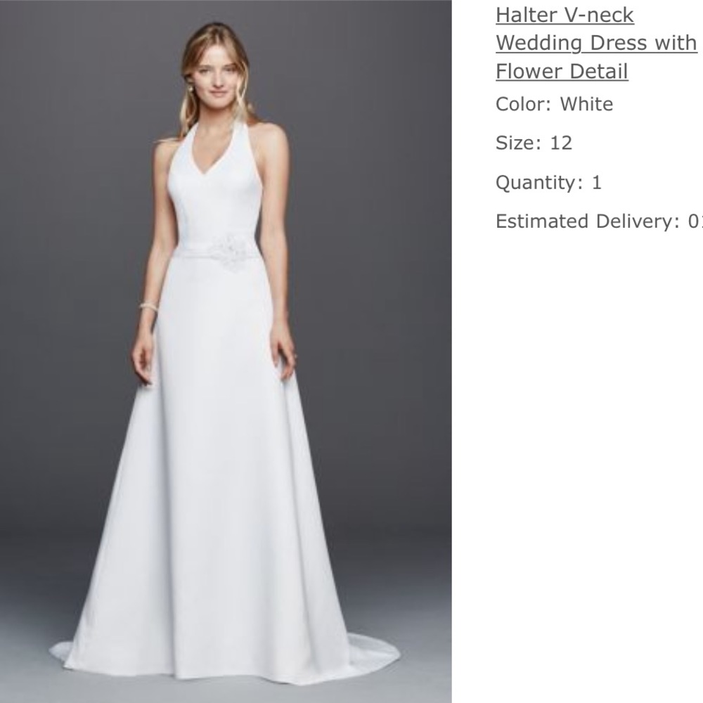 David’s bridal halter gown size 12, white, new with tag